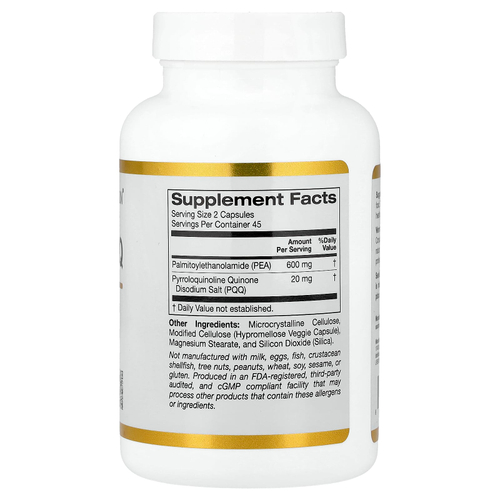California Gold Nutrition, ПЭА 300 мг и PQQ 10 мг, 90 растительных капсул
