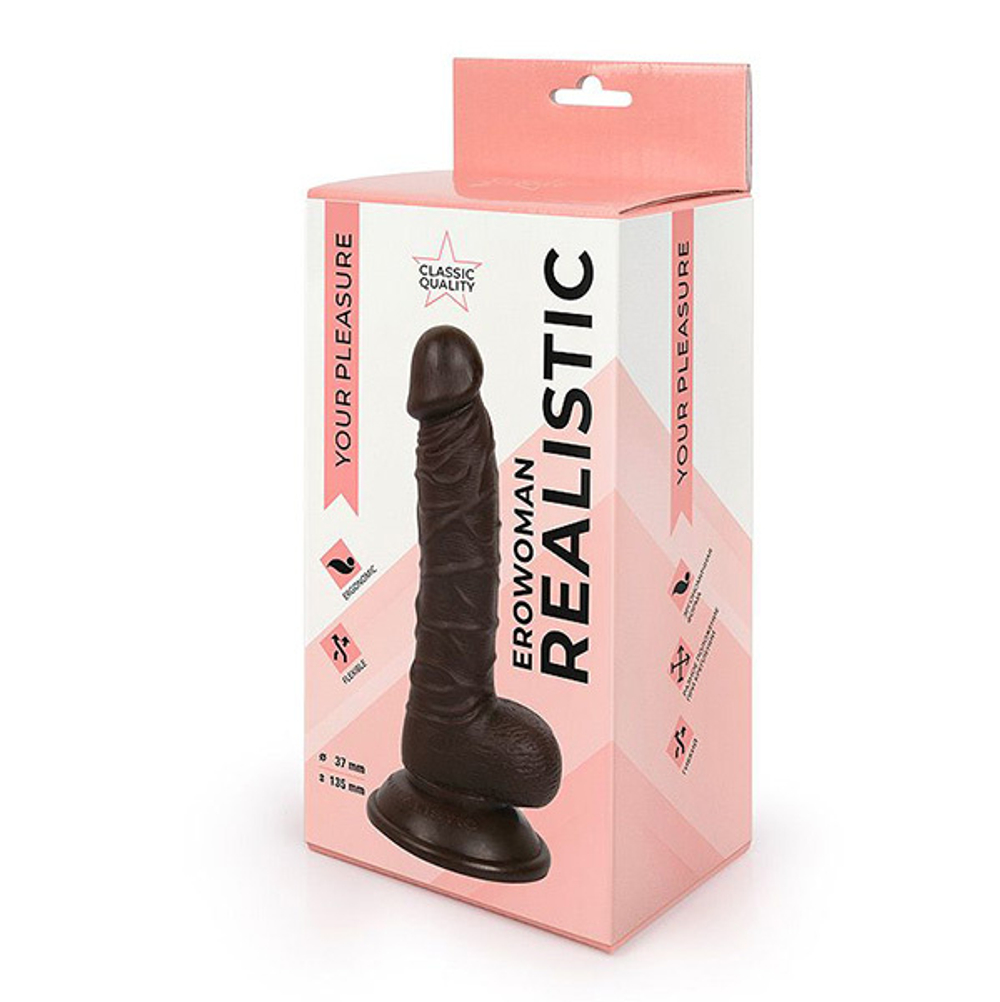 Коричневый реалистичный фаллоимитатор 19,5см на присоске Bior Toys Erowoman-Eroman ER-30064-1