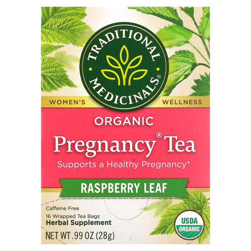 Traditional Medicinals, органический чай Pregnancy®, листья малины, без кофеина, 16 чайных пакетиков, 28 г (0,99 унции)