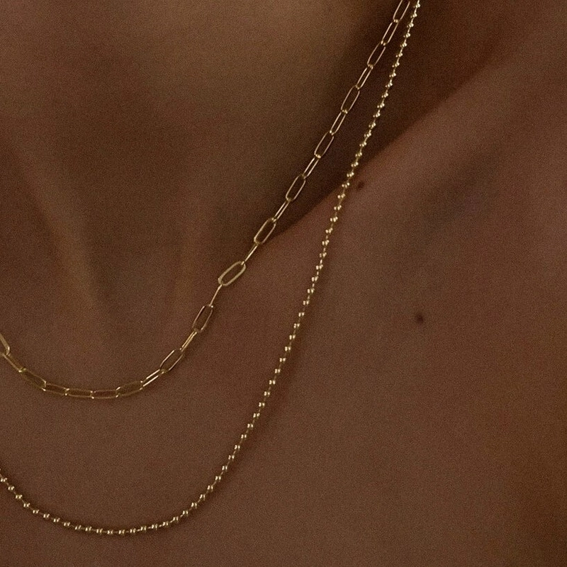 Колье Двойная Цепь С Бусинами – Золото