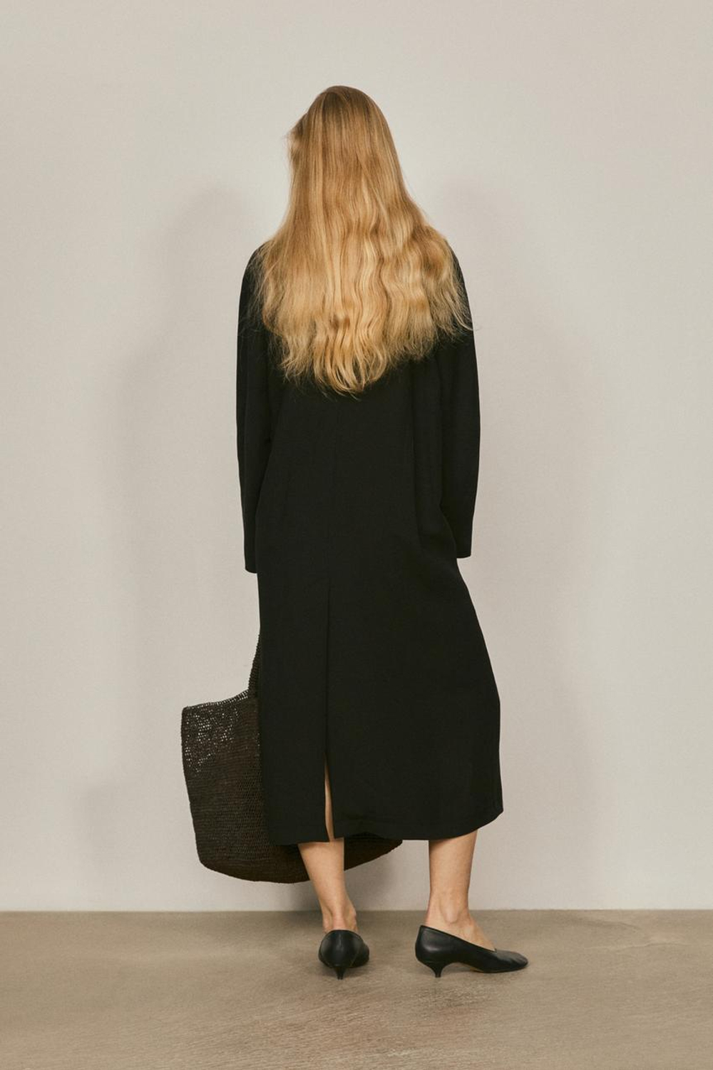 Massimo Dutti Длинный двубортный тренч - Limited Edition, черный