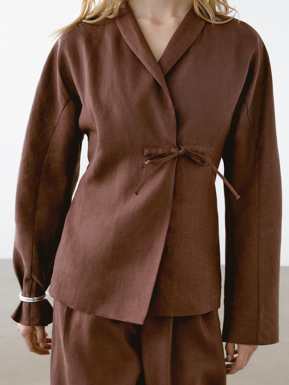 Massimo Dutti Кимоно из 100% струящегося льна, коричневый