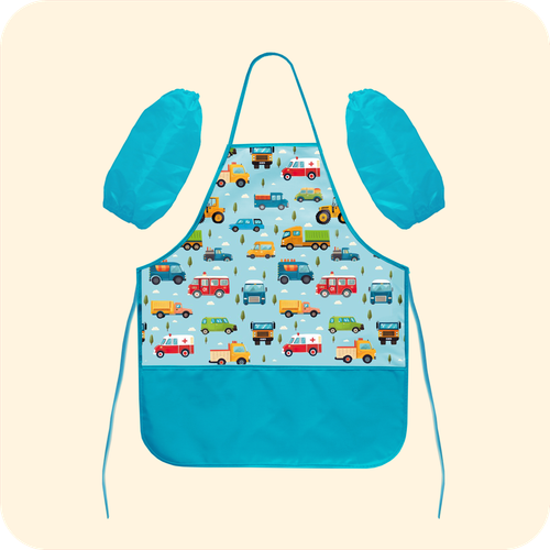 Фартук для творчества на завязках. Машинки принт