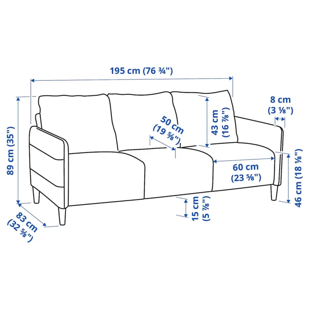 Диван 3-местный - IKEA ANGERSBY/ЭНГЕРСБИ ИКЕА, 89х84х196 см, серый