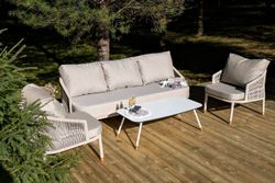 "Верона" лаунж-зона 5-местная плетеная из роупа (веревки), каркас алюминиевый белый, роуп бежевый