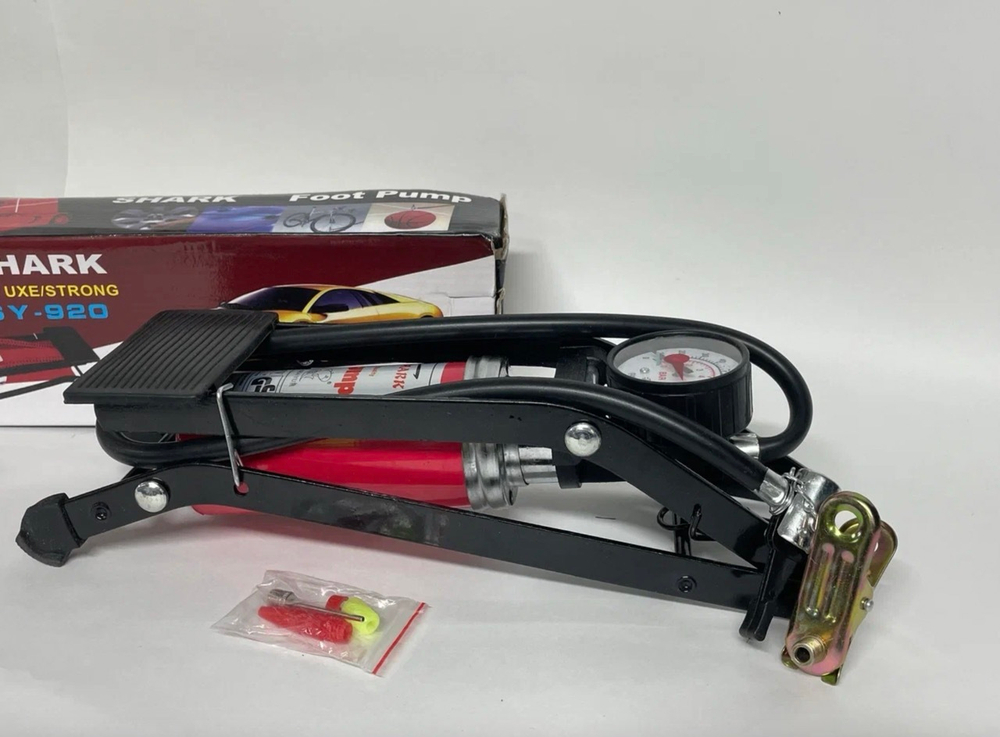 Ножной одноцилиндровый насос для шин автомобиля с монометром SHARK SY-920, TG (1 шт.)