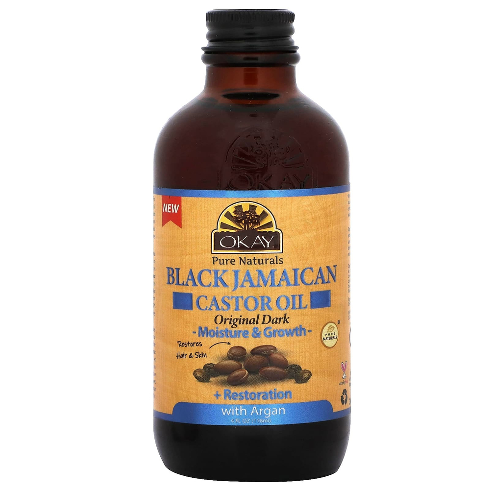Okay Pure Naturals, Черное ямайское касторовое масло с арганой, оригинальное темное, 118 мл (4 жидк. унц.)