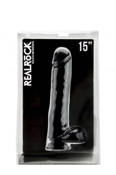 Чёрный фаллоимитатор Realistic Cock 15 With Scrotum - 38 см. (Цвет: черный)