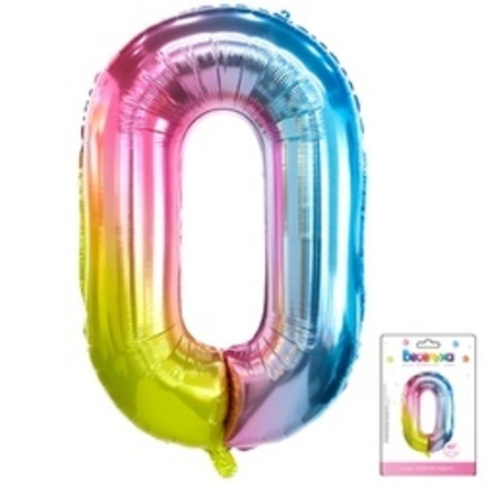 Шар (40"/102 см) Цифра, 0 Радуга нежный градиент в упаковке 1 шт.