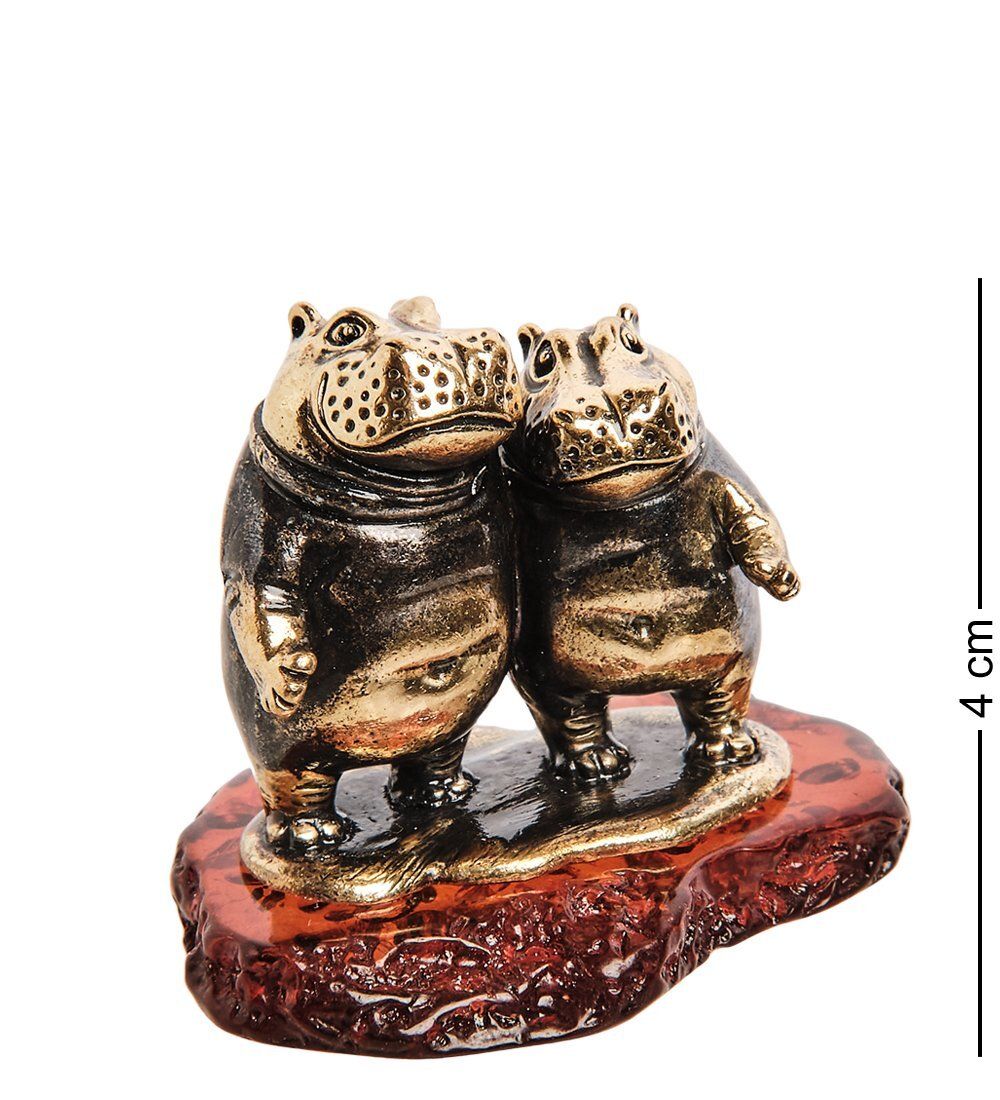 Народные промыслы AM-2795 Фигурка «Парочка Бегемоты» (латунь, янтарь)