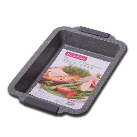 Форма для запекания 40,5х27х6 см. Kamille KM-6036A из углеродистой стали с силиконовыми ручками