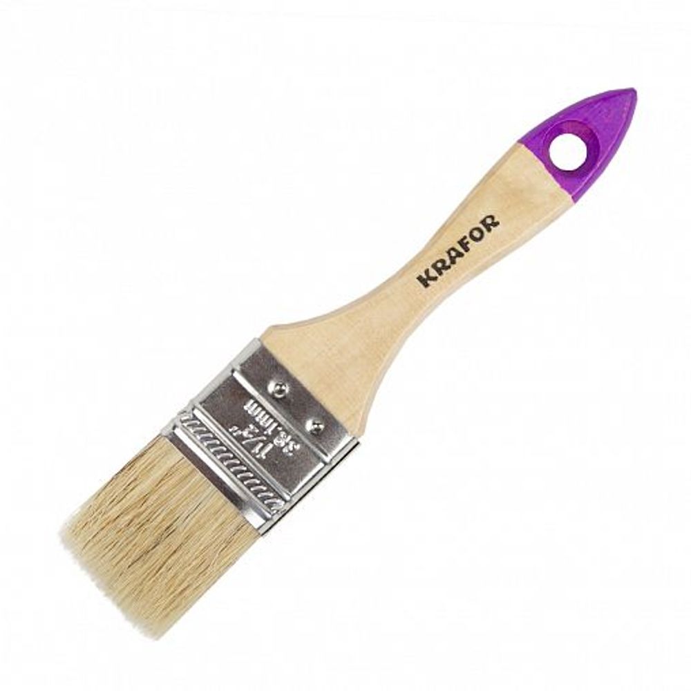 КИСТЬ ПЛОСКАЯ №1.5, 38мм, НАТУР.ЩЕТИНА, ДЕРЕВ.РУЧКА "KRAFOR"---