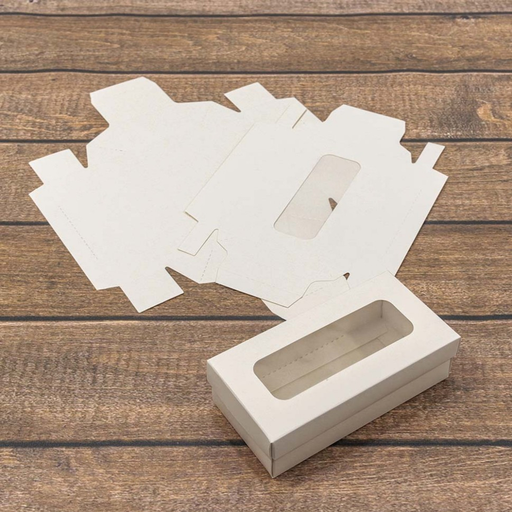 Коробка Для конфет сборная 14х7х4 см с окошком (Белый, Крафт)