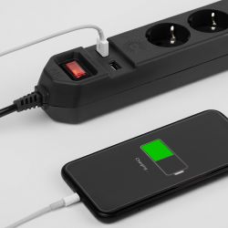 Сетевой фильтр ЭРА USF-5es-1.5m-USB-B с базовой защитой с заземлением с выключателем 5 розеток 1,5м 2хUSB 10А черный | Сетевые фильтры