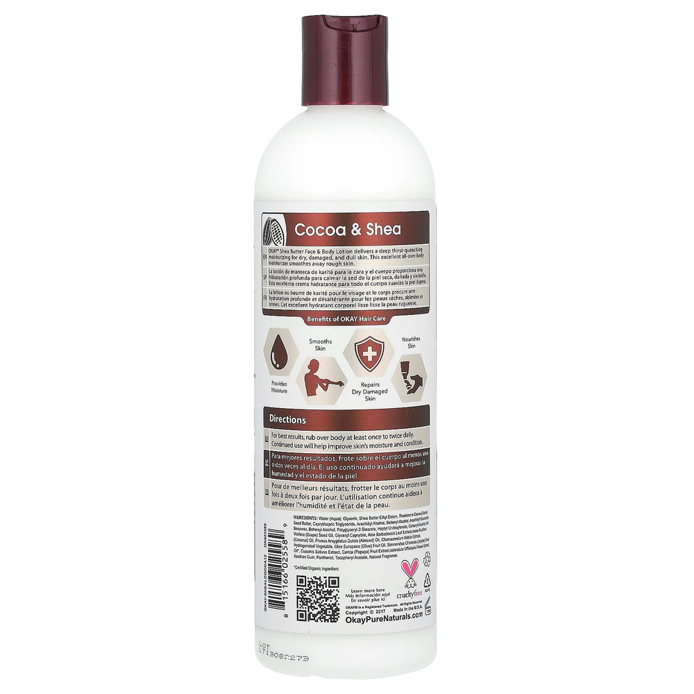 Okay Pure Naturals, лосьон для рук и тела, какао и ши, 355 мл (12 жидк. унций)
