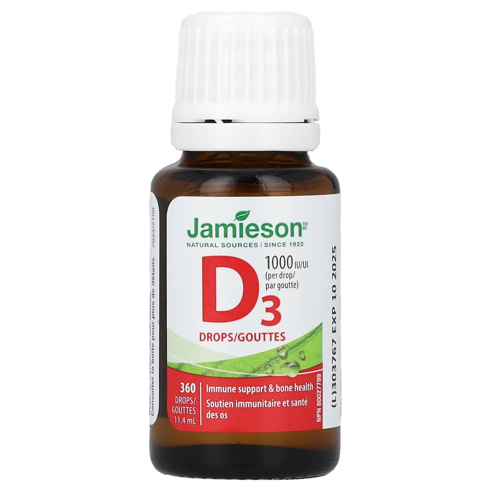 Jamieson Vitamins, Витамин D3 в каплях, 1000 МЕ, 11,4 мл