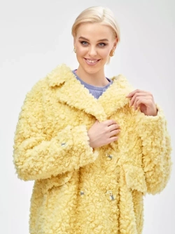 Шуба из шерсти мериноса чебурашка, желтая, SilverFox