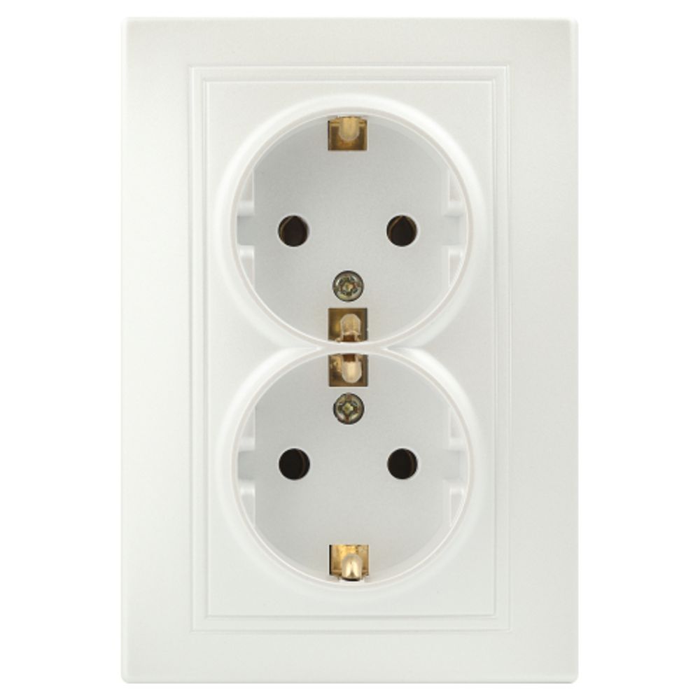 Розетка Intro Plano 1-205-06 с заземлением двойная 2X2P+E Schuko, 16А-250В, IP20, СУ, перламутр