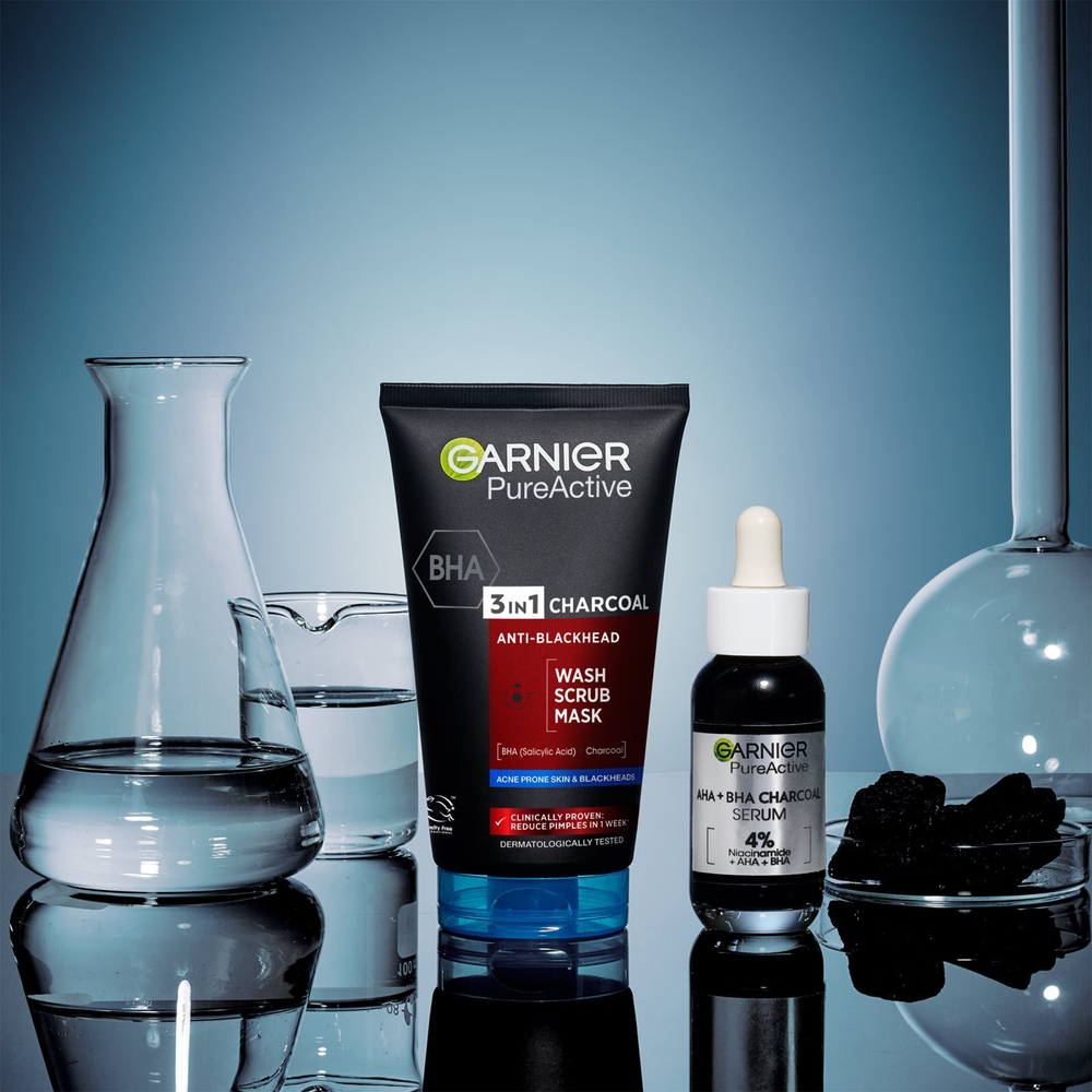 Garnier Pure Active - черная маска для лица против черных точек и прыщей с активированным углем 3в1 /   150  ml  / GTIN 3600542084437