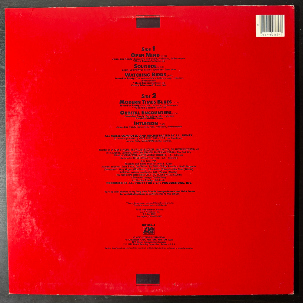 Виниловая пластинка Jean-Luc Ponty ‎– Open Mind LP