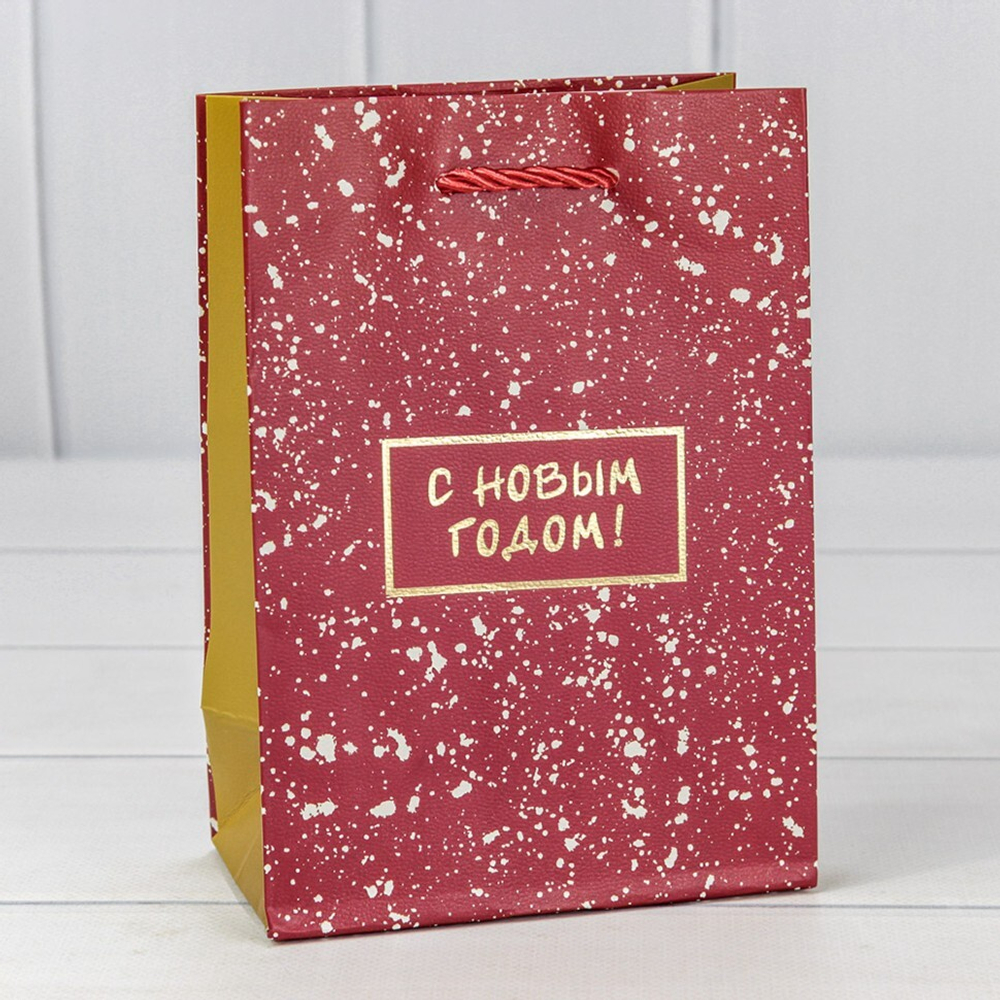 Пакет подарочный 14 х 20 х 8 см "Новый год" (Красный)