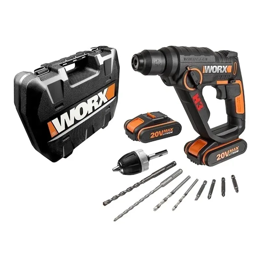 WORX WX390.1 аккумуляторный перфоратор (2 x 2 Ач, ЗУ)