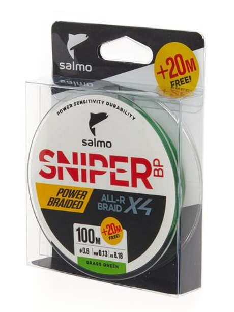 Шнур плетеный Salmo Sniper BP ALL R BRAID х4 Grass Green 120м, 0.13мм