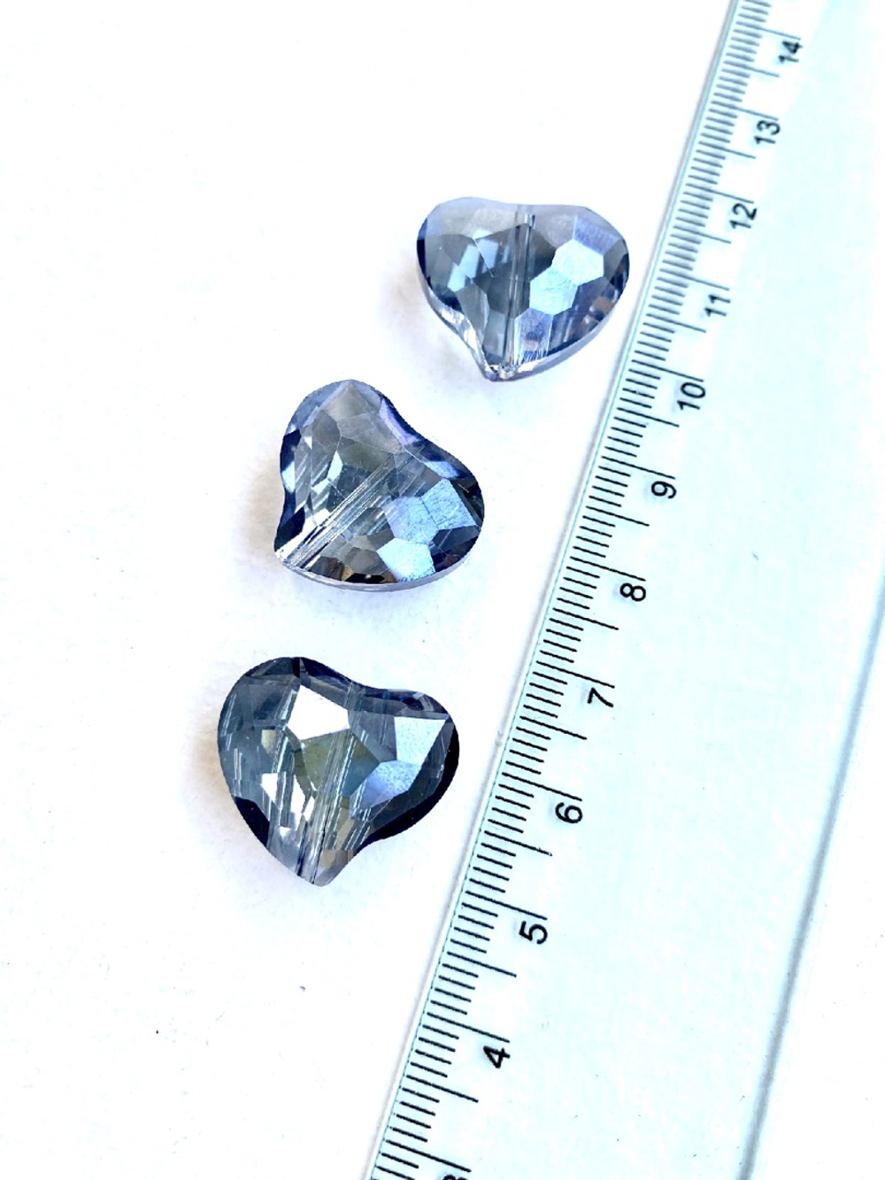 11993 Бусина стекло "Сердце", голубой радужный, 16.5x19.5мм