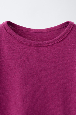 ZARA ФУТБОЛКА ИЗ ХЛОПКА И ЛЬНА, ЦВЕТ ФУКСИИ