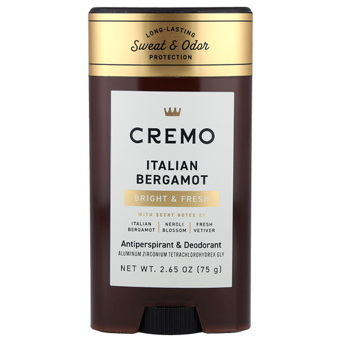 Cremo, Дезодорант и антиперспирант, итальянский бергамот, 75 г (2,65 унции)