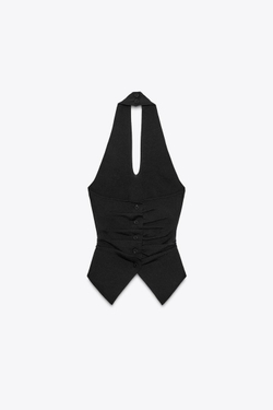 ZARA ТОП ХАЛТЕР С ТЕКСТУРНЫМИ СБОРКАМИ, ЧЕРНЫЙ