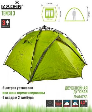 Палатка автоматическая 3-х местная Norfin TENCH 3 NF