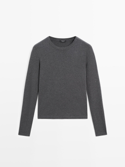 Massimo Dutti Меланжевая футболка в рубчик с длинными рукавами, антрацитово-серый