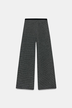 ZARA БРЮКИ ИЗ БУКЛЕ В ПОЛОСКУ, ЧЕРНЫЙ/ЭКРЮ
