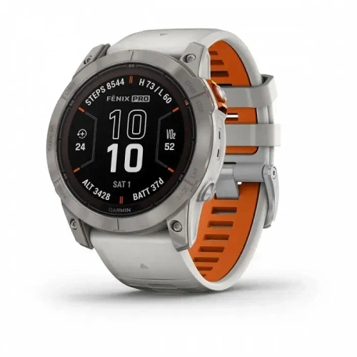 Garmin Fenix 7X Pro Sapphire Solar Edition корпус цвета «Титан», силиконовый ремешок цвета «Туманный серый/оранжевый»