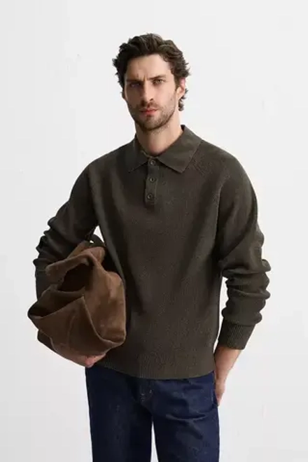 ZARA ПОЛО ИЗ РЕЛЬЕФНОГО ТРИКОТАЖА, ШОКОЛАДНЫЙ