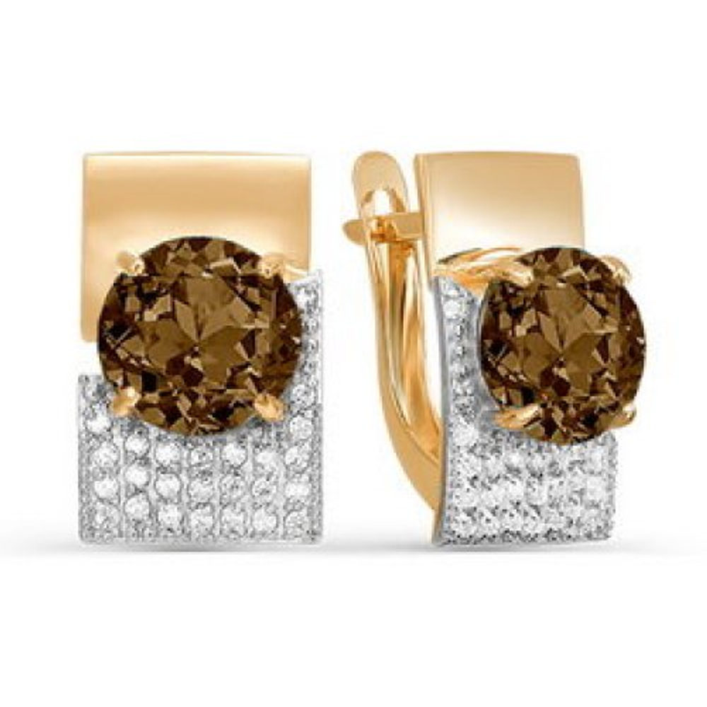 Серьги из золота с раух-топазами