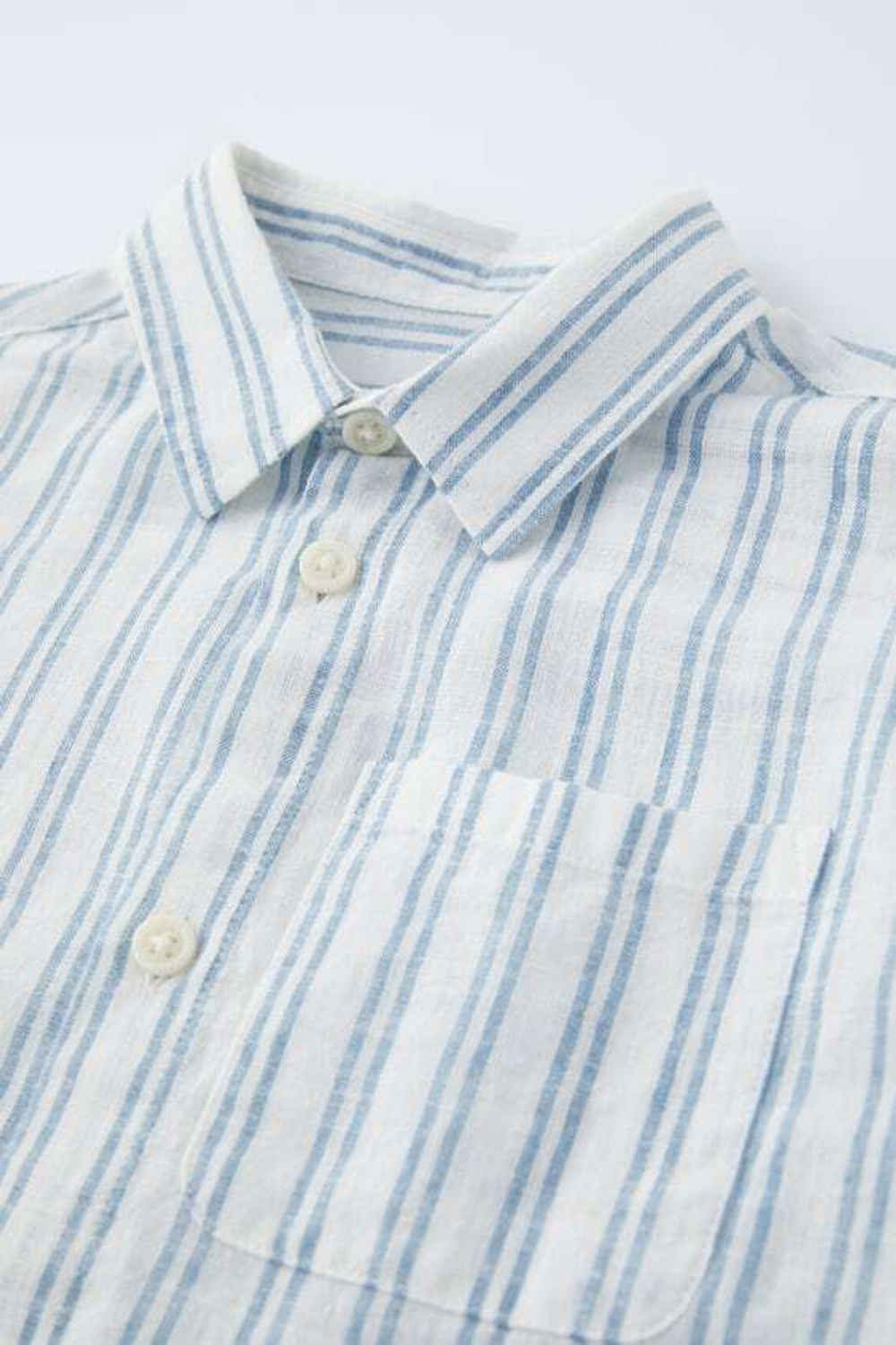 ZARA РУБАШКА ИЗ СМЕСОВОГО ЛЬНА В ПОЛОСКУ, СИНИЙ/БЕЛЫЙ