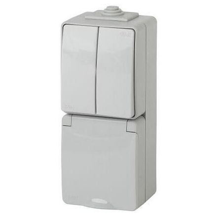 Блок розетка+выкл. ОП Эра Эксперт 11-7608-03 16А(10AX)-250В двойн. верт. IP65 сер. ЭРА Б0035999