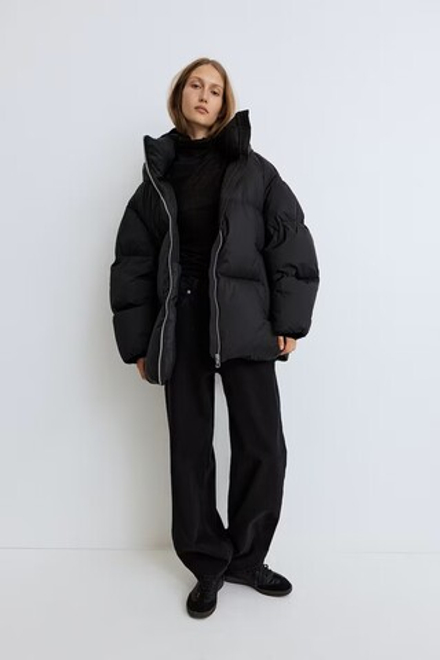 H&M ПУХОВИК ОВЕРСАЙЗ, ЧЕРНЫЙ
