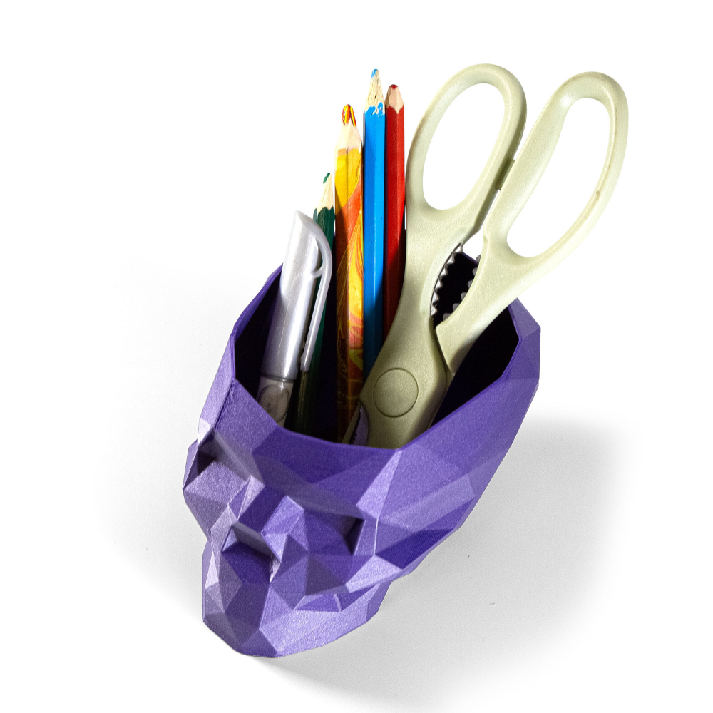 Череп-Ваза для конфет/карандашей, полигональная, 3D печать, фиолетовая