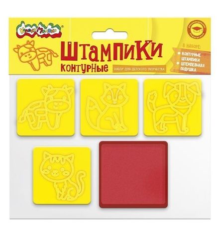 Штампики для рисования 4шт+1 чернил в наборе, Каляка-Маляка Домашние Животные