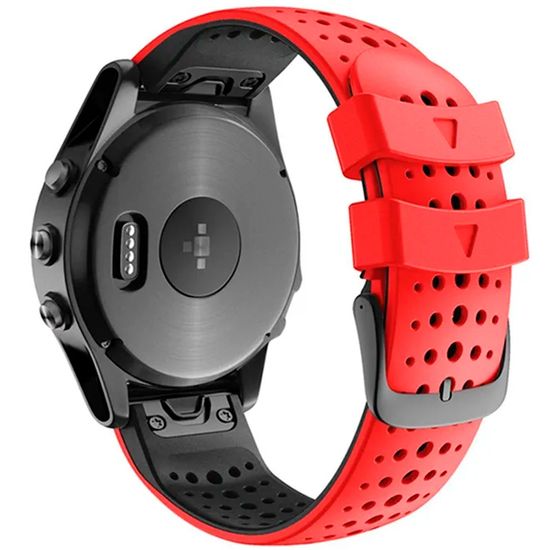 Ремешок дышащий Athlet 22 мм. для Garmin Fenix 7/6/5, EPIX 2, MARQ, Forerunner 935 / 945 / 955 / 965, instinct, instinct 2 двухцветный силиконовый быстросъемный (Красный/черный)