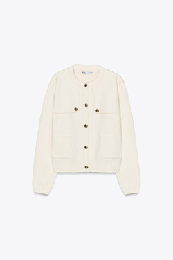 ZARA КАРДИГАН С ЗОЛОТИСТЫМИ ПУГОВИЦАМИ, ЭКРЮ