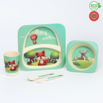 4770806 Набор бамбуковой посуды «Мельница», 5 предметов: тарелка, миска, стакан, вилка, ложка