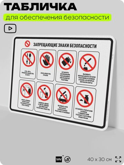 Табличка для обеспечения безопасности "Запрещающие знаки безопасности", для производства, предприятия, организаций, 40х30 см, Silver Plane x Айдентика Технолоджи