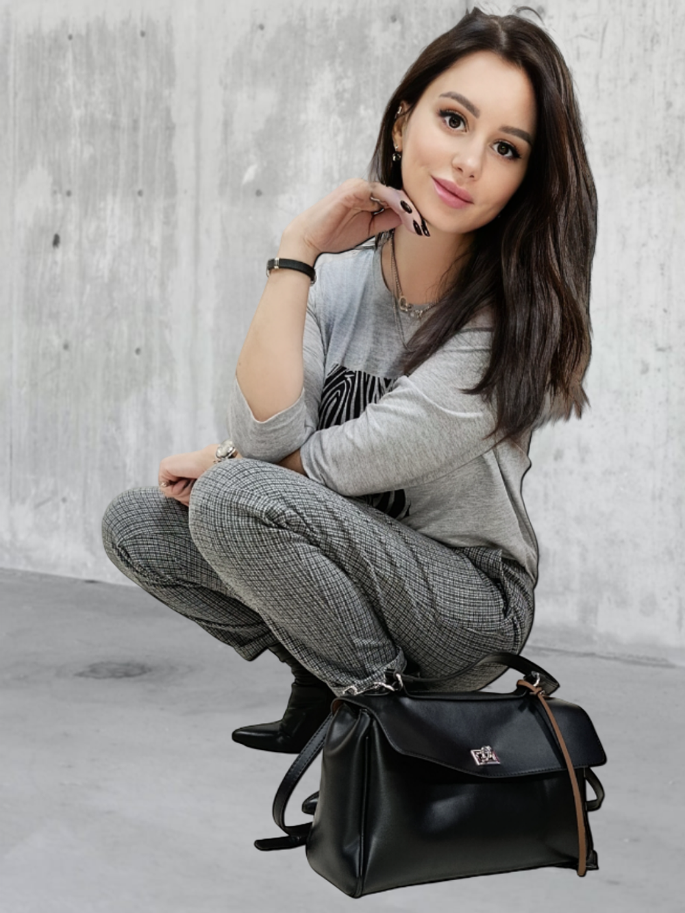 21402 Брюки женские классические джерси серая клетка (60-158)