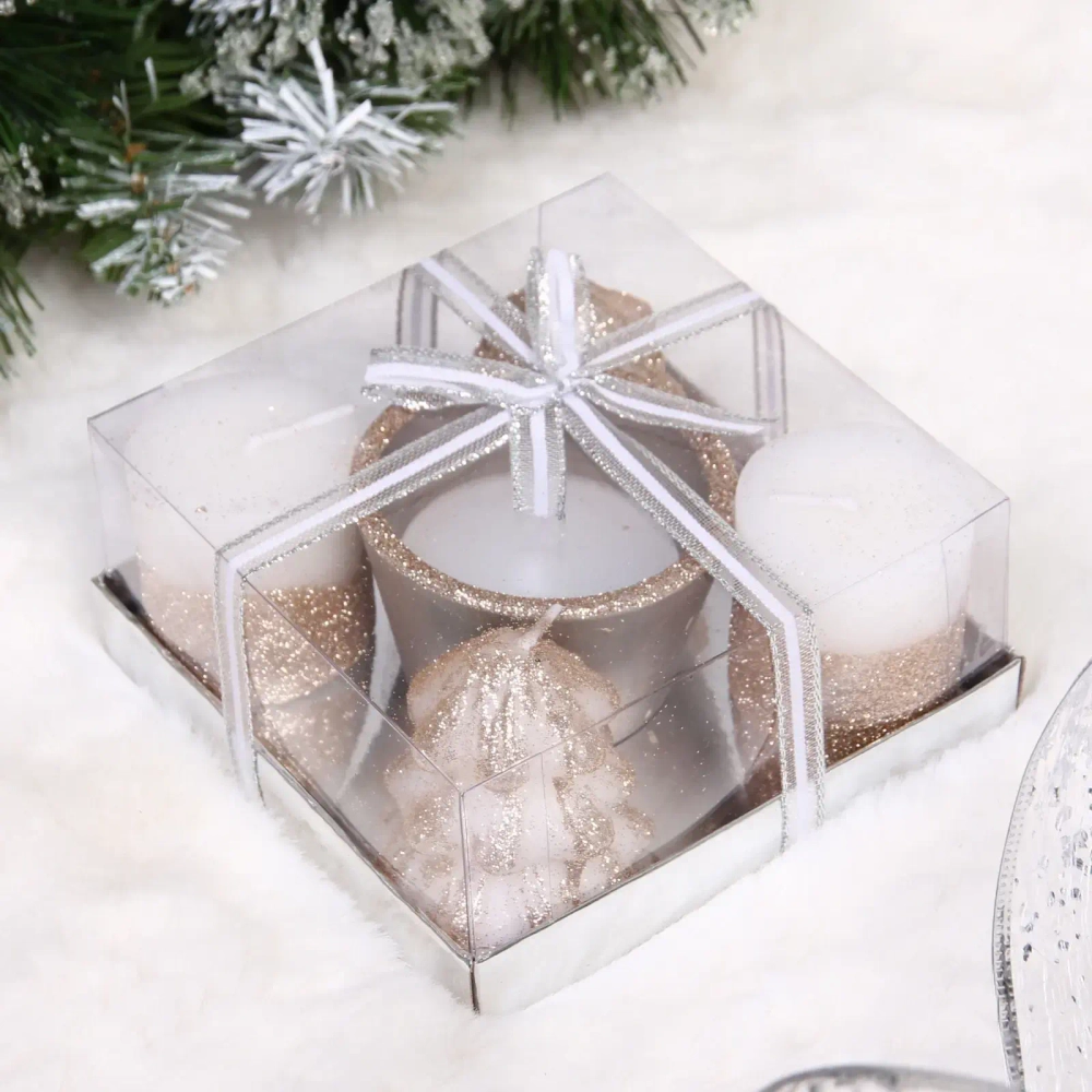 Свечи новогодние «Лесной микс» 11.5*11.5*5см (набор 5шт), Шампань