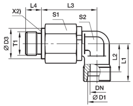ADG 104-M Угловой поворотный фитинг с шарикоподшипником и наружной резьбой