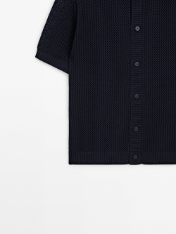 Massimo Dutti Кардиган с ажурным и пуговицами, темно-синий